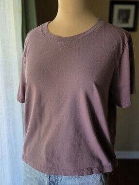 Madewell Dusty Purple 100% Cotton Cropped T-Shirt Size Large Soft Boxy Boho Tee